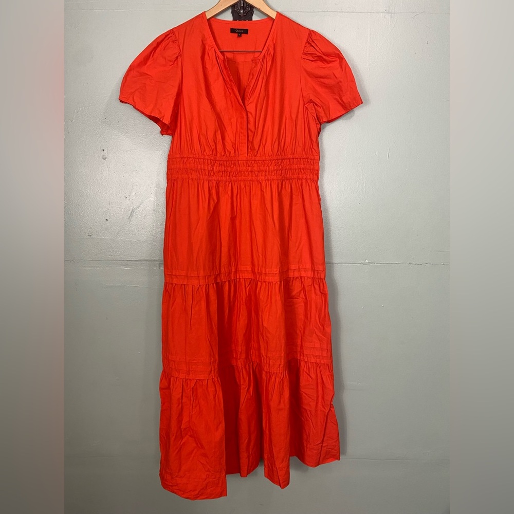 Quince Poplin Tiered Maxi Dress Orange Sundress XL